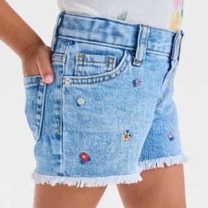 Girls' Light Blue Floral Embroidered Denim Shorts